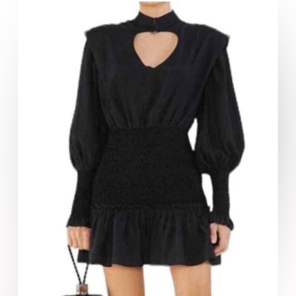 NWT Farm Rio Black Heart Neckline Smocked Detail Mini Dress Large Retail $220